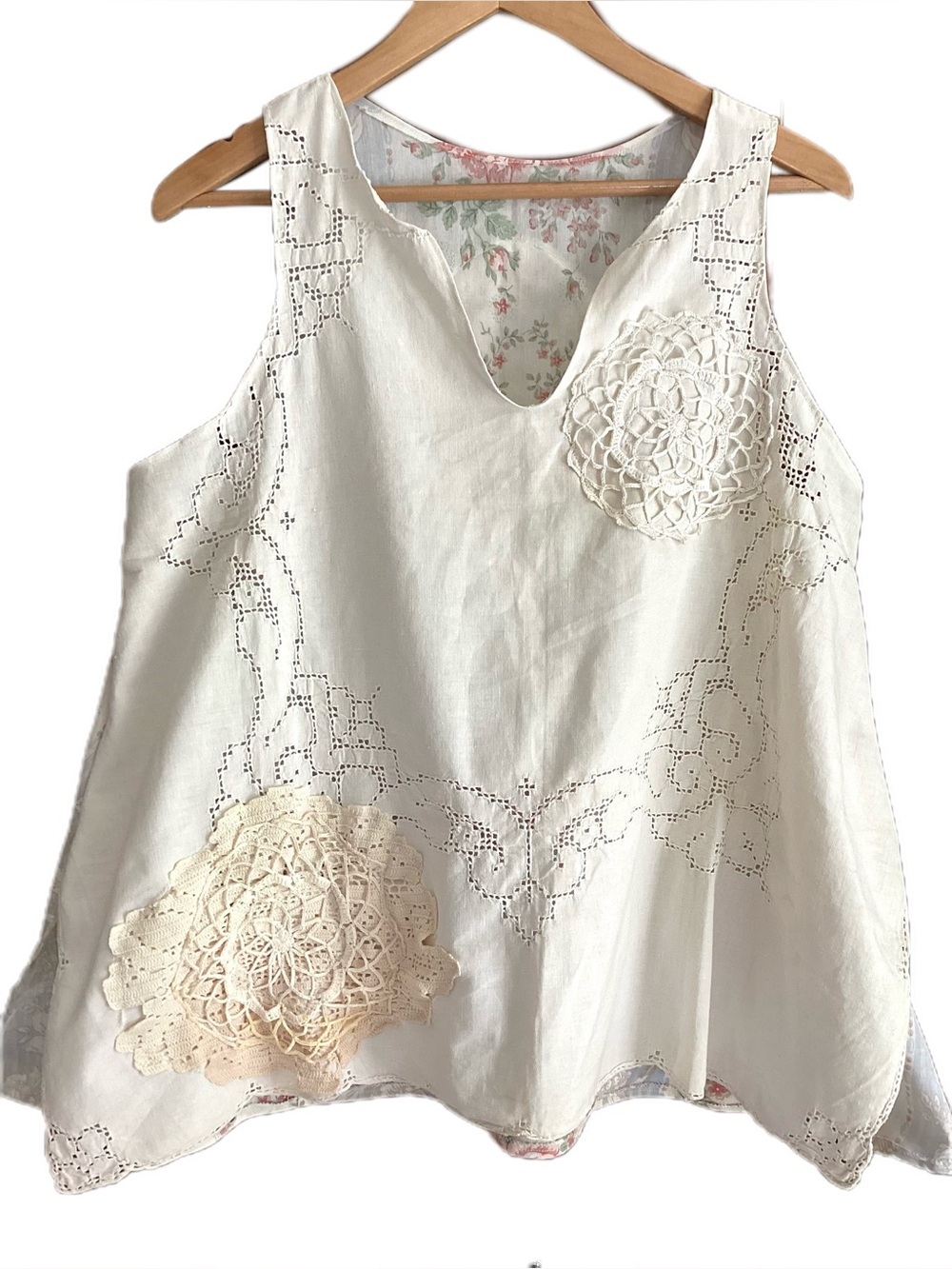 Handmade Patchwork Eyelet Tank Top OS Upcycled Reworked